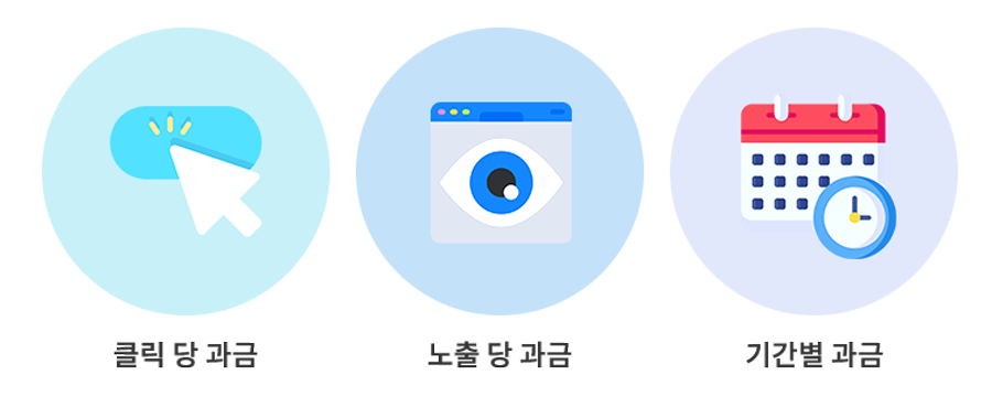 클릭당 과금(CPC), 노출당 과금(CPM), 기간별 과금(CPT or CPP)